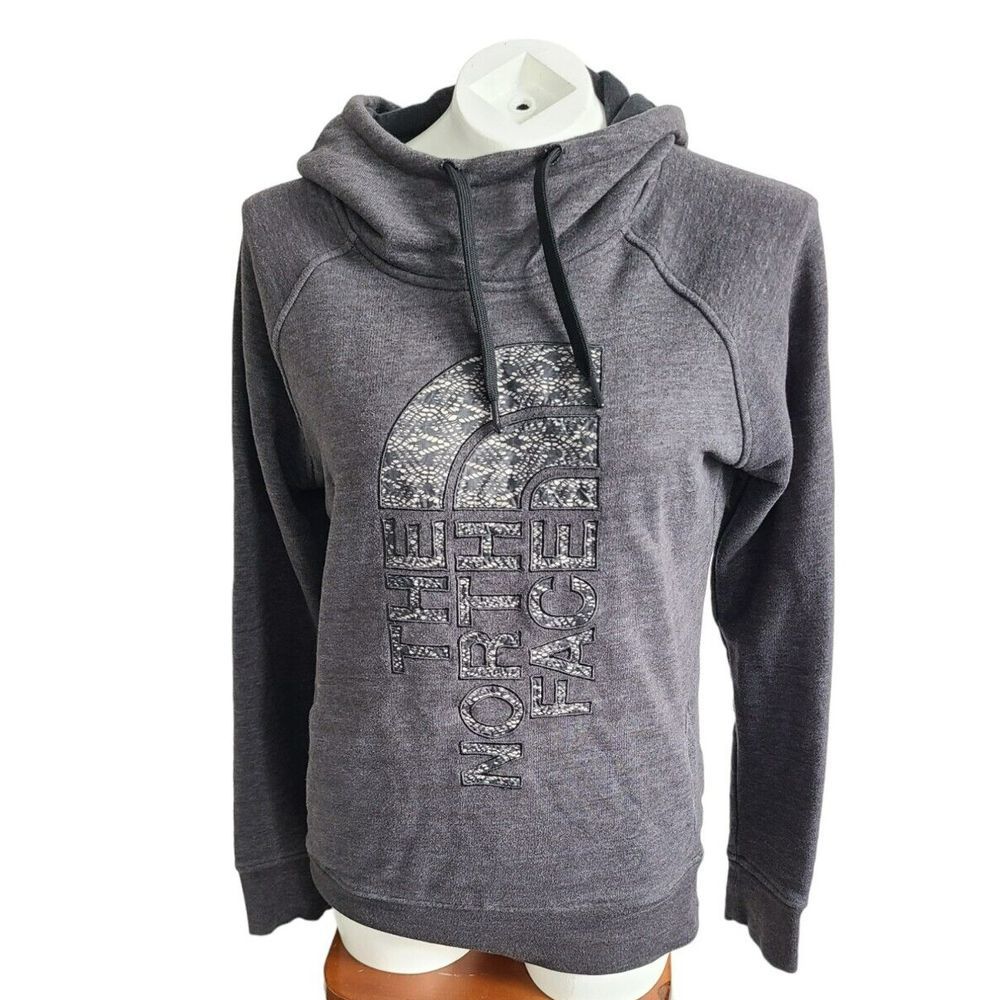 The North Face Womens Gray Heather‎ Lace Logo Funnel Neck Hoodie Size Medium